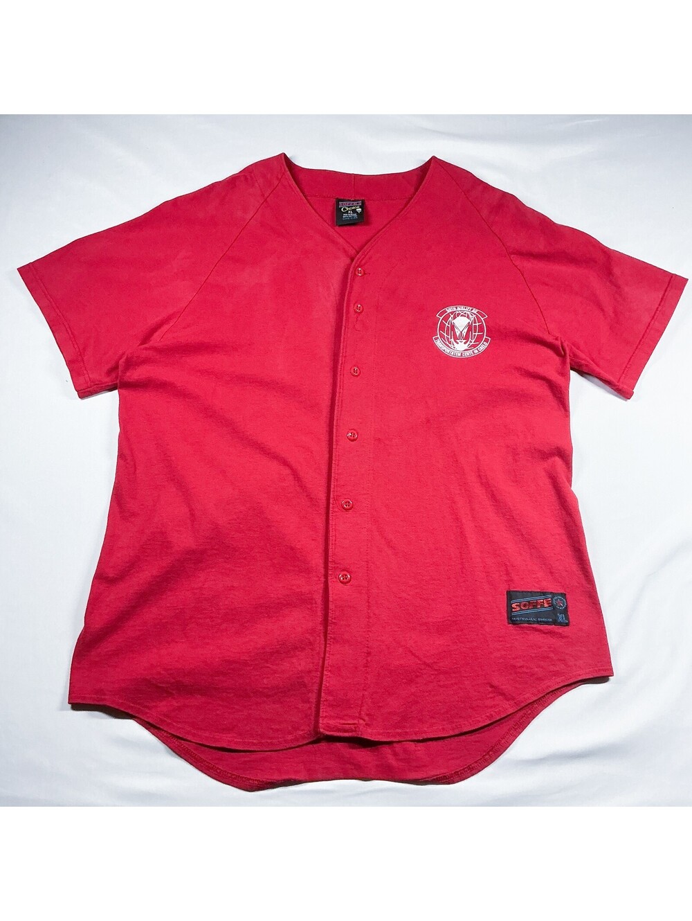 Vintage Soffe 50th Airlift Squadron XL Red Cotton Airforce Baseball Jersey